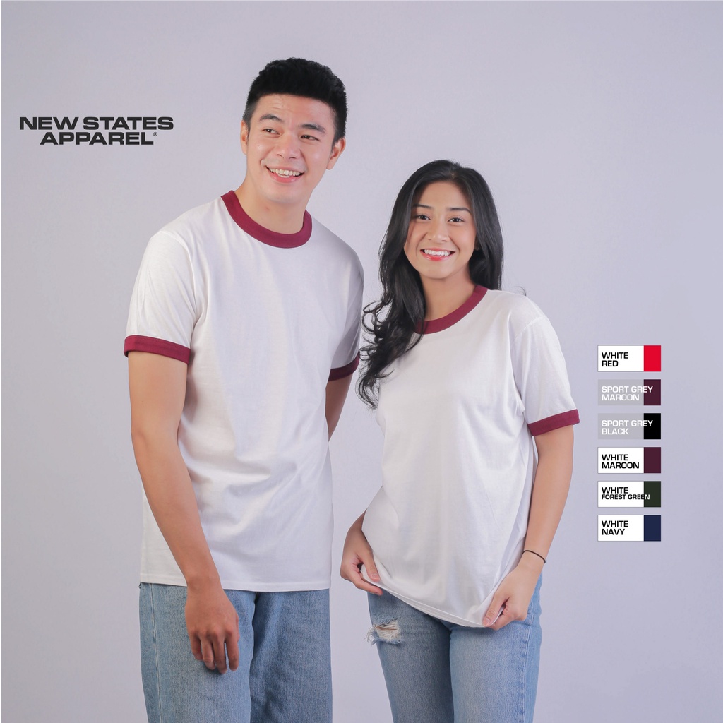 Jual NEW STATES APPAREL Kaos Polos Pria Dan Wanita Lengan Pendek Ringer ...