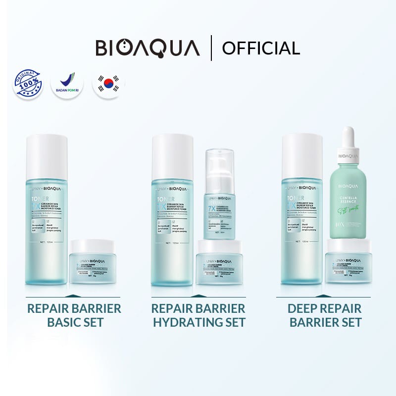 BIOAQUA 7X Ceramide Skin Barrier Repair Moisturizer Set Series Paket Skincare Cream Pemutih Wajah/Hydrating Toner/Emulsion