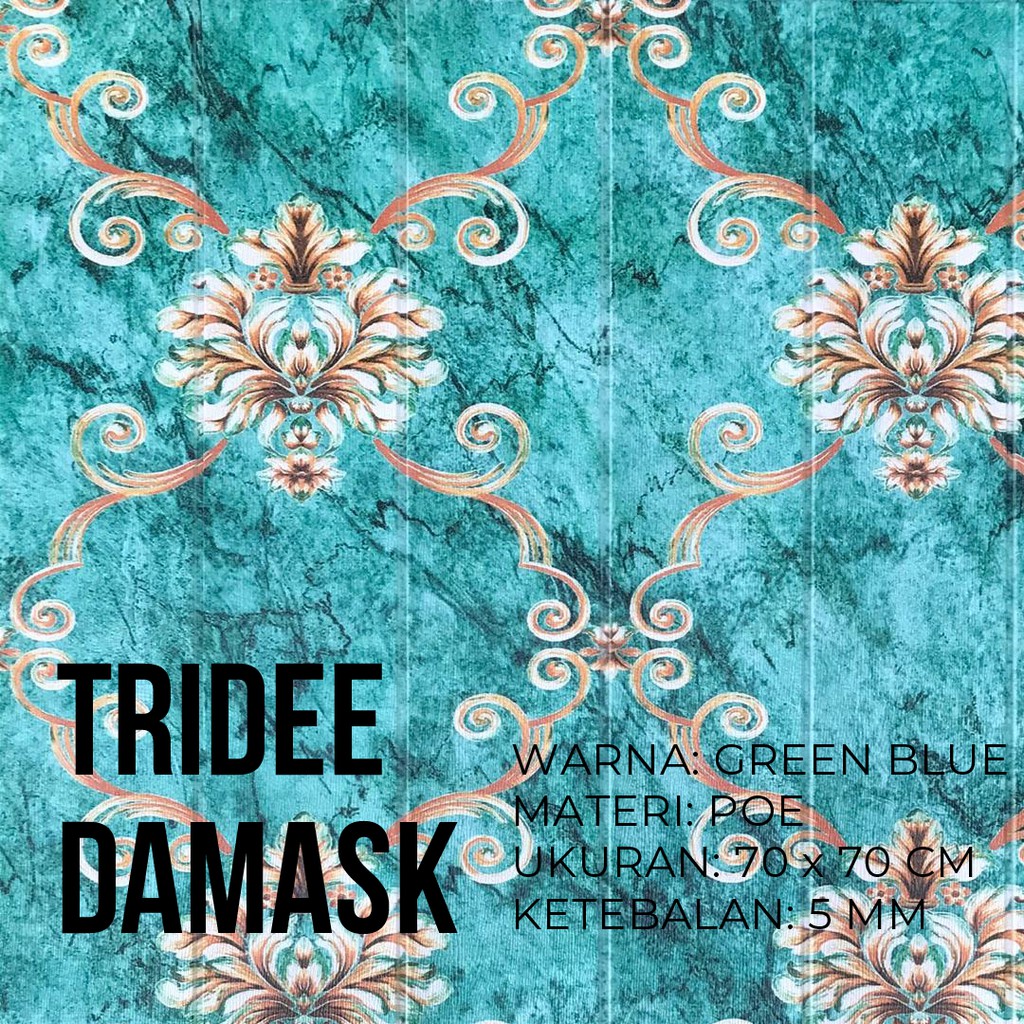 Wallpaper Foam 3D Motif Damask hijau biru|TRIDEE DAMASK GREEN BLUE