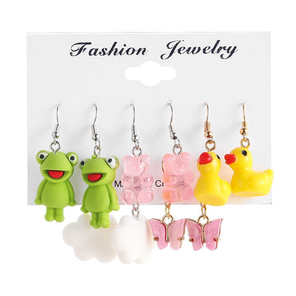 Set Anting Warna-Warni Bentuk Hewan Bebek Butterfly Hati Jamur Untuk Wanita