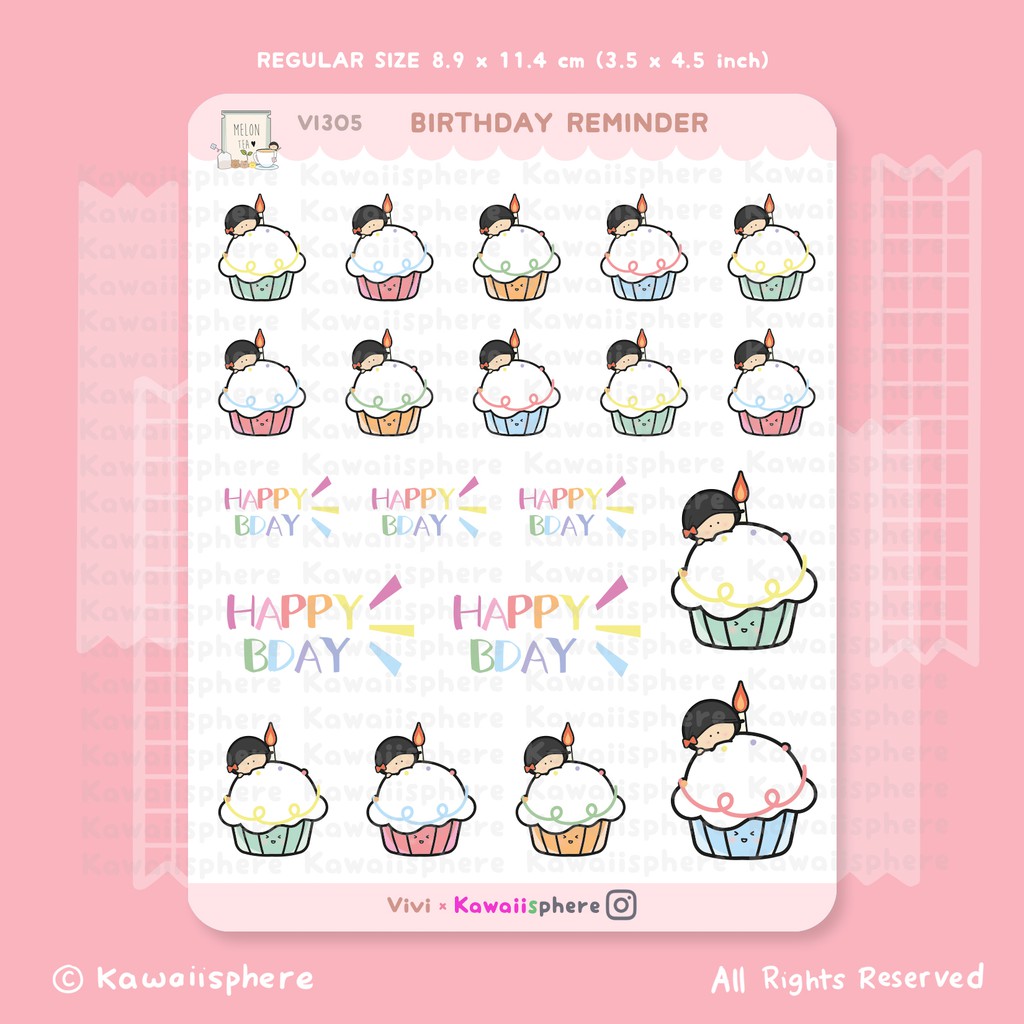 

Birthday Reminder | VI305 Kawaiisphere Journal / Ring Binder Sticker | Stiker Ulang Tahun