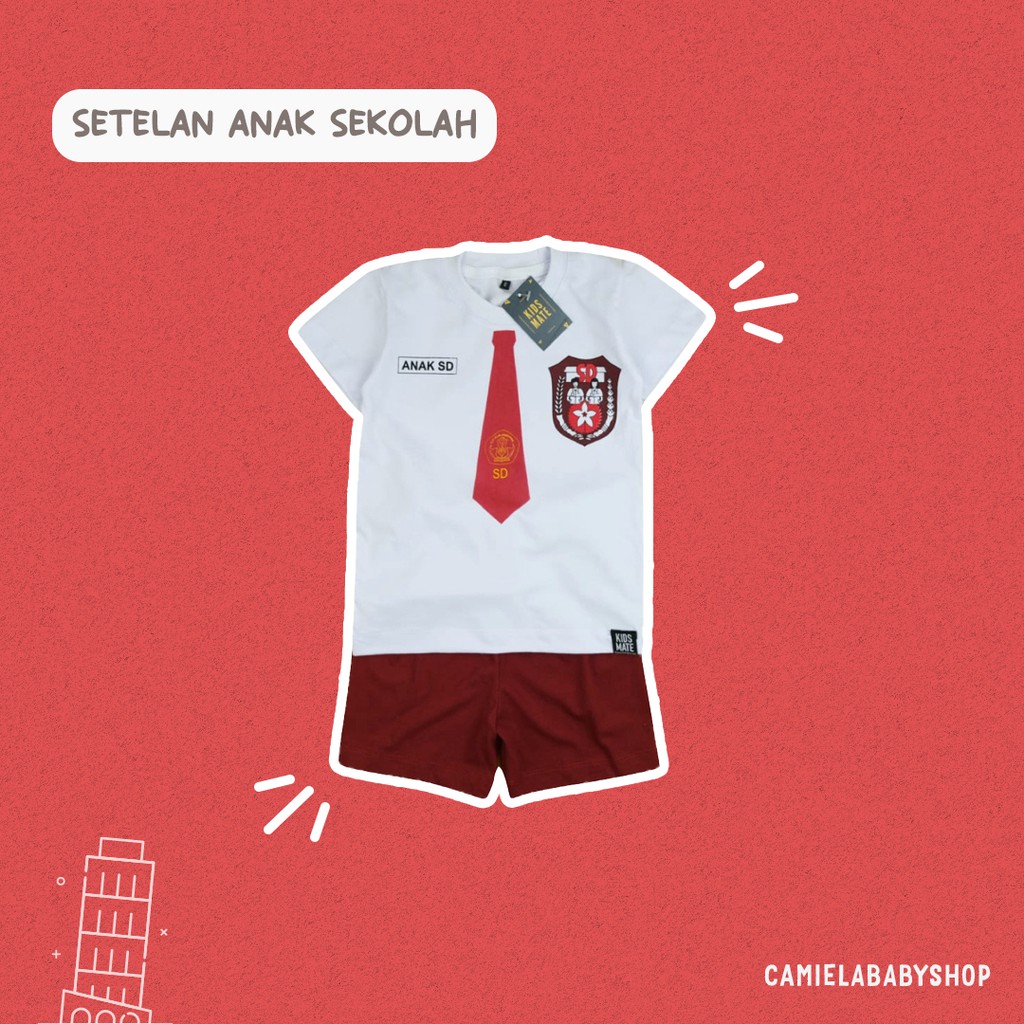 Baju Setelan Anak Motif Seragam Sekolah SD SMP SMA-SD celana