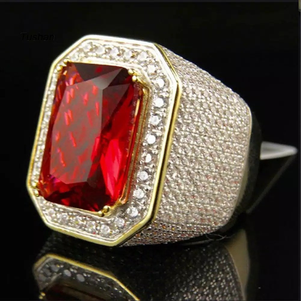 CINCIN PRIA BATU MERAH MEWAH LIS PERMATA RING GOLD