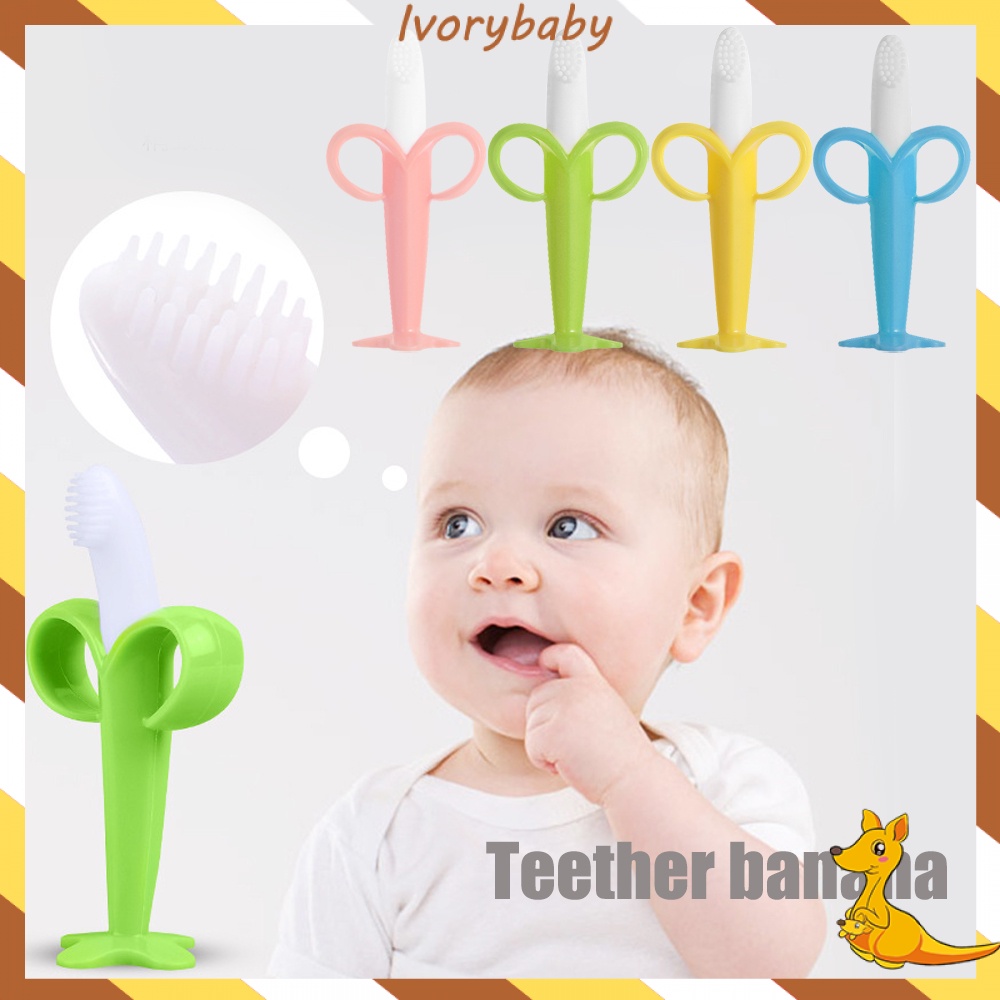 Ivorybaby Gigitan bayi teether bentuk  banana dan sikat gigi mainan teether bayi silikon