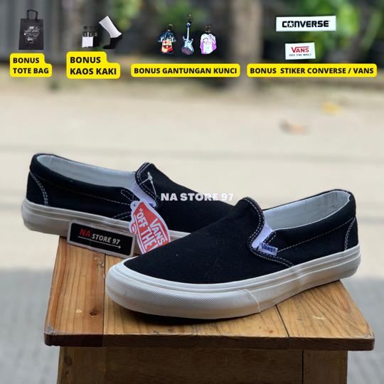 SEPATU VANS SLIP ON OG BLACK WHITE | SEPATU PREMIUM