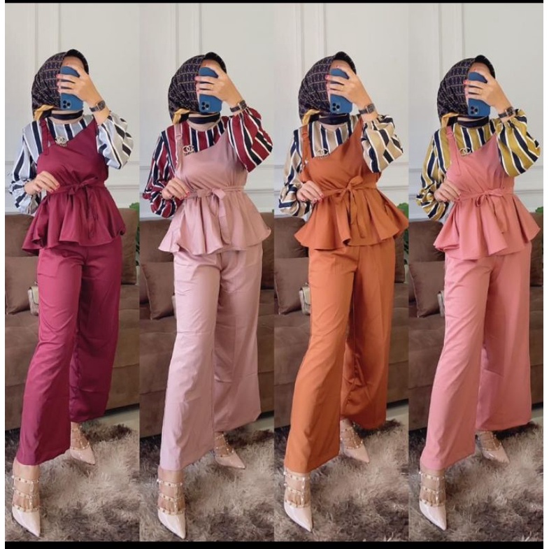 setcel bahan shakila kombinasi peplum