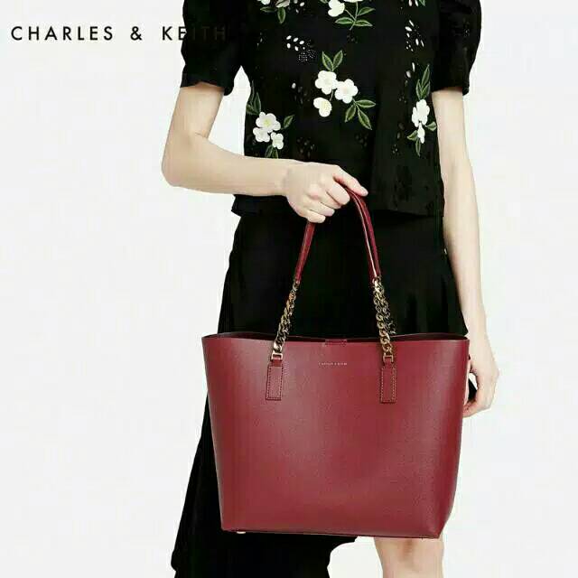 HOT PROMO Tas Charles&keith 2 in 1 CK tote bag double chain