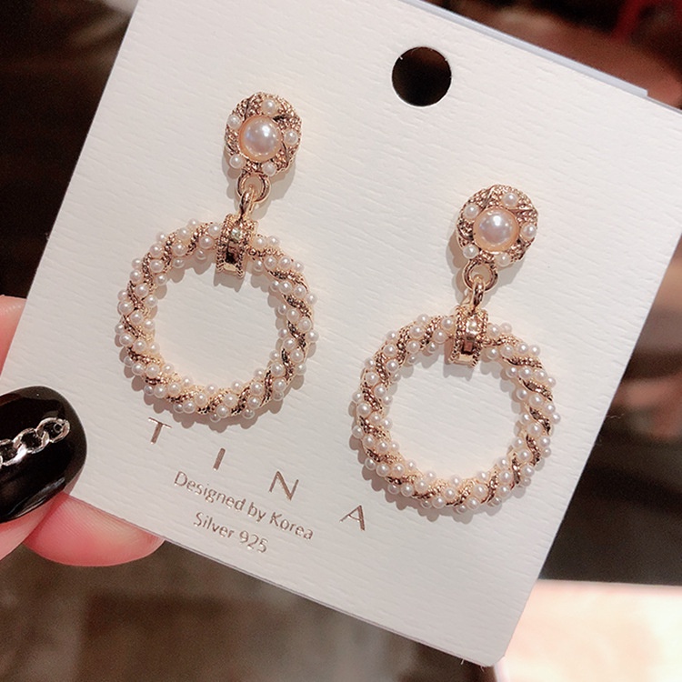 Jarum perak mutiara anting anting-anting Korea temperamen liar Tinggi rasa niche anting-anting Super
