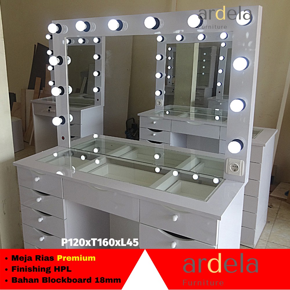 Meja Rias Vanity Mirror Meja Makeup Premium Bahan Kayu Plywood Finishing HPL TACO