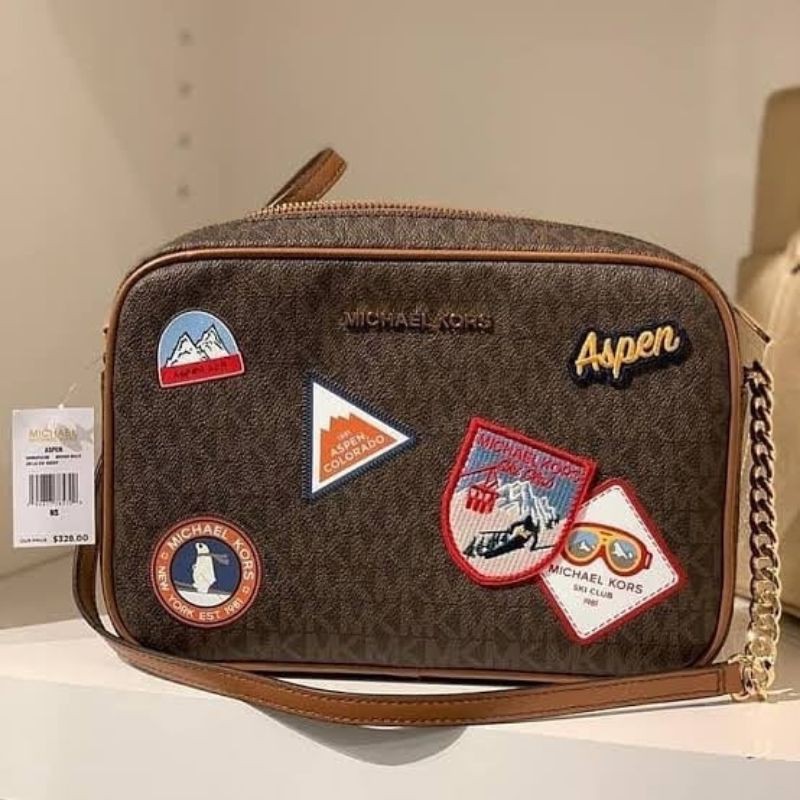 MK MICHAEL KORS JET SET LARGE EW CROSSBODY BROWN MULTI
