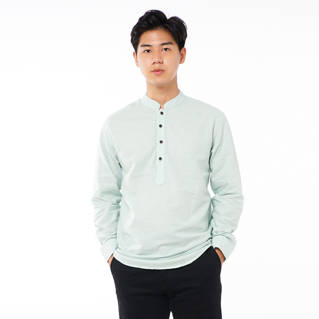 SANVANINA Kemeja Kurta Koko Shanghai Pria Slim Fit Lengan Panjang Mint Green - E-1411K