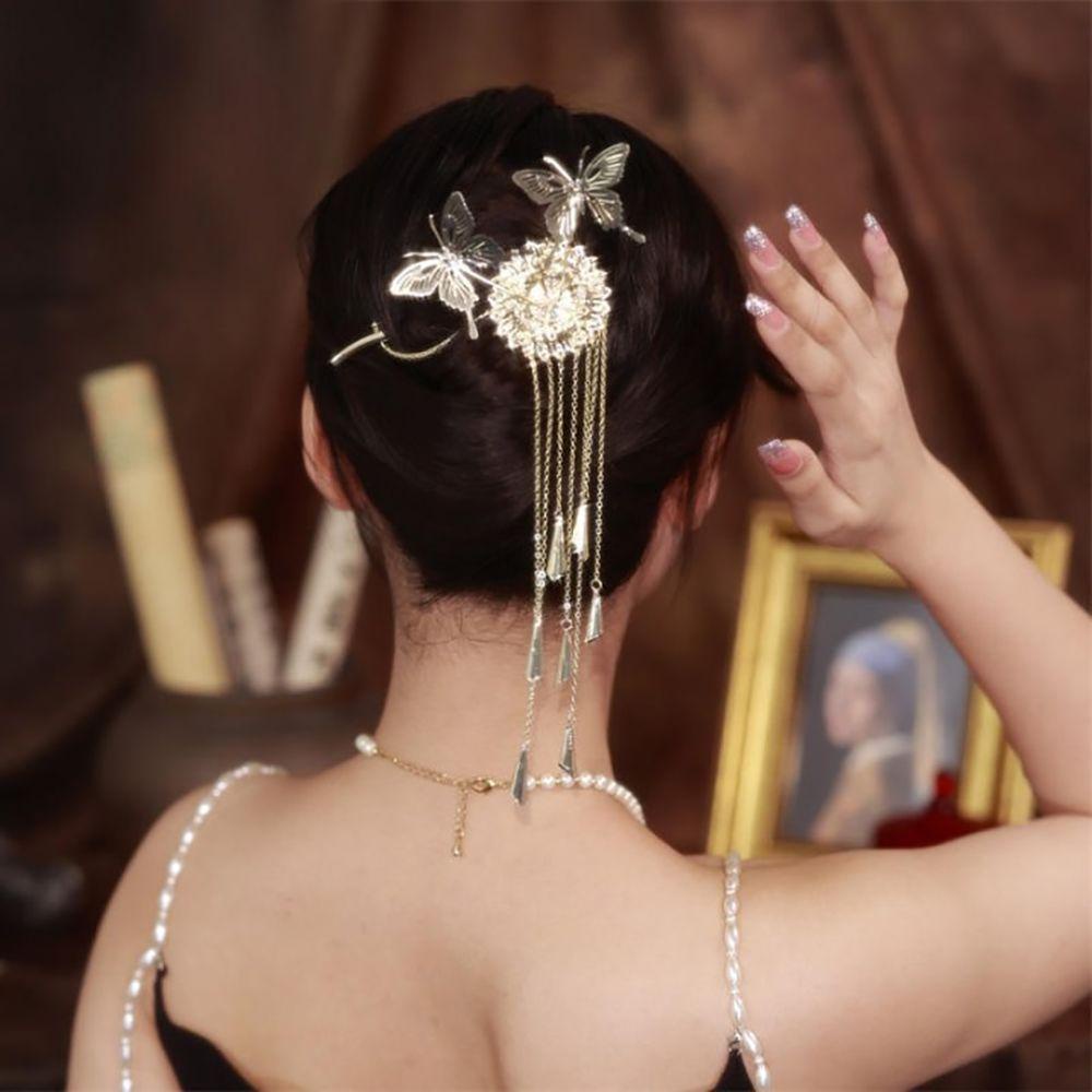 Needway Wanita Klip Rambut Elegan Fashion Lonceng Angin Rambut Artefak Musim Panas Tutup Kepala Alloy Ponytail Hairpin