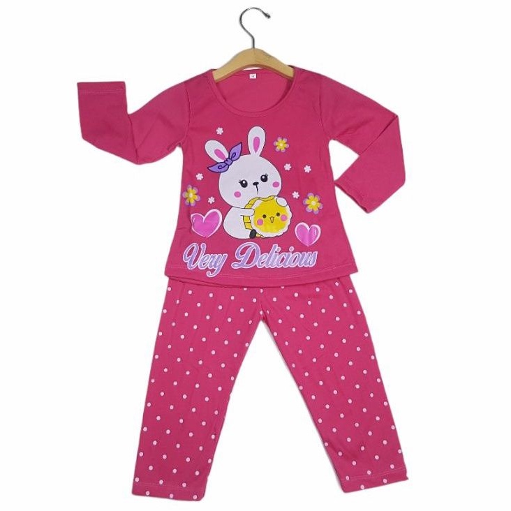 SETELAN SIKUNING PAKAIAN BAJU ANAK PEREMPUAN 2-7 TAHUN MOTIF RABBIT VERRY DELICIUS