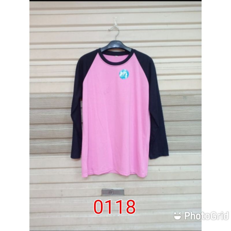 0118 Kaos Raglan Lengan Panjang Peach Hitam Unisex Katun Combed 24s