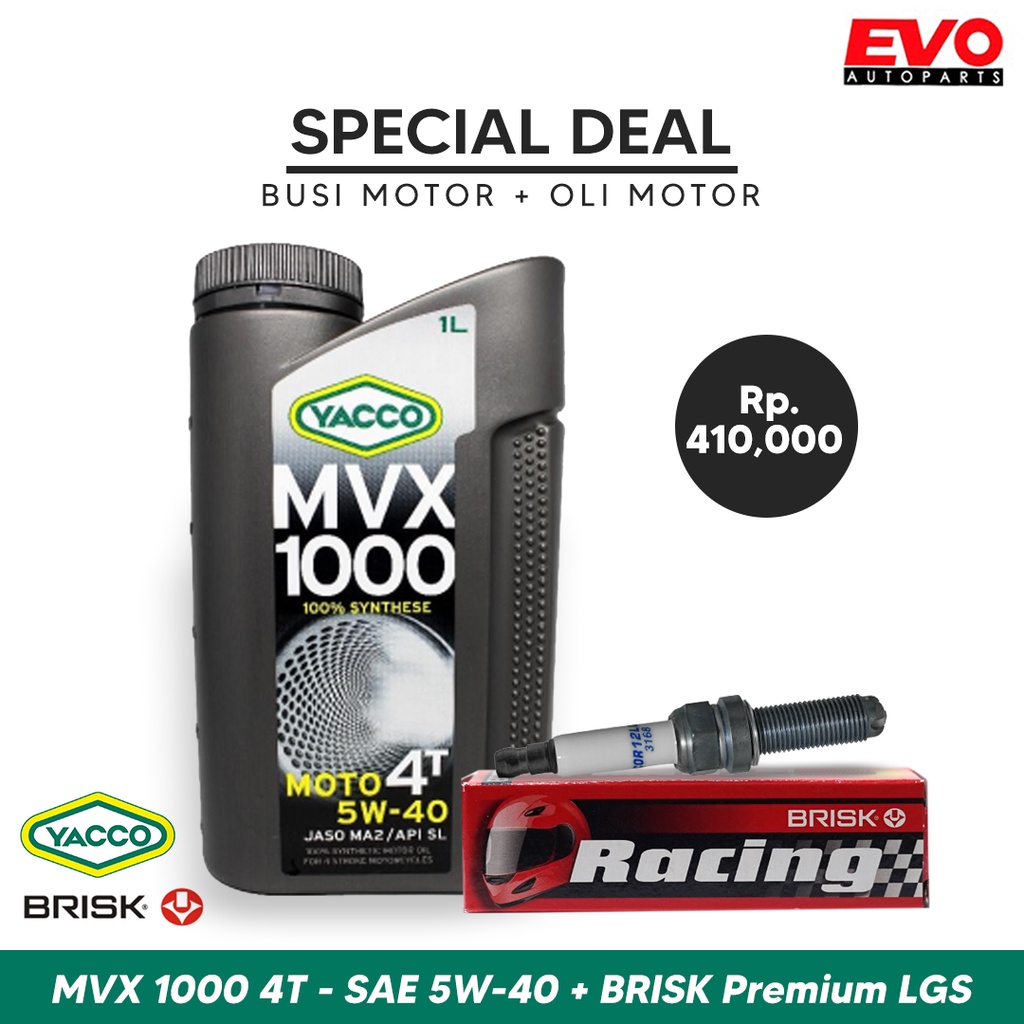 Paket Bundling Busi Motor Brisk Premium LGS dan Oli Motor Yacco MVX 1000