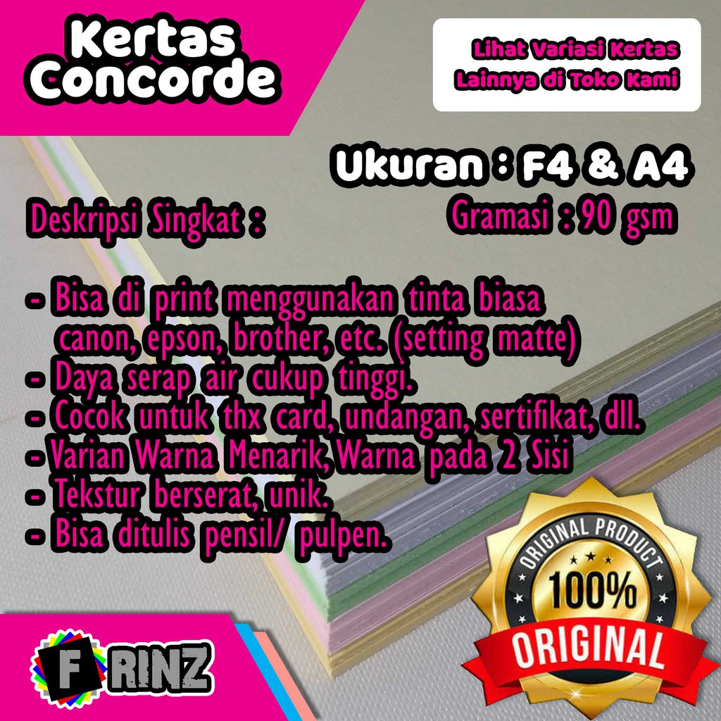 

Kertas Concorde F4 A4 90 Gram / Konkort / Concord Serat Searah High Quality 90 Gsm