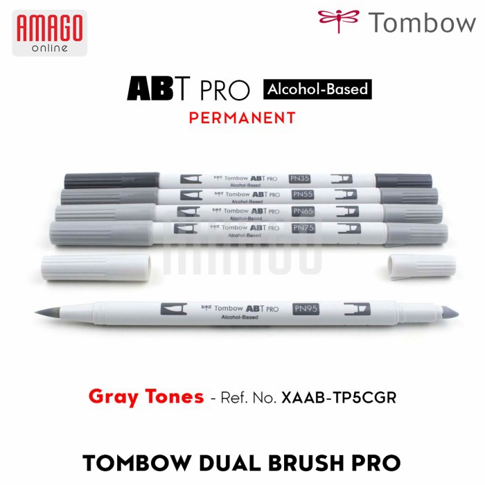 TOMBOW Dual Brush Pen ABT PRO - GRAY TONES - 5 packs - XAAB-TP5GR