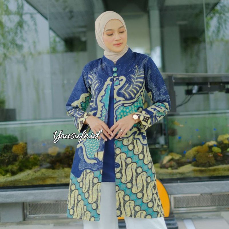 Couple Batik Katun Pria Kemeja Tunik Navy Halus Nyaman Bisa Seragam Bisa Pesan pisah Original Terbaru Cocok untuk Pernikahan hajatan PNS guru Shopee Cod Kode Bianca Navy 01AN