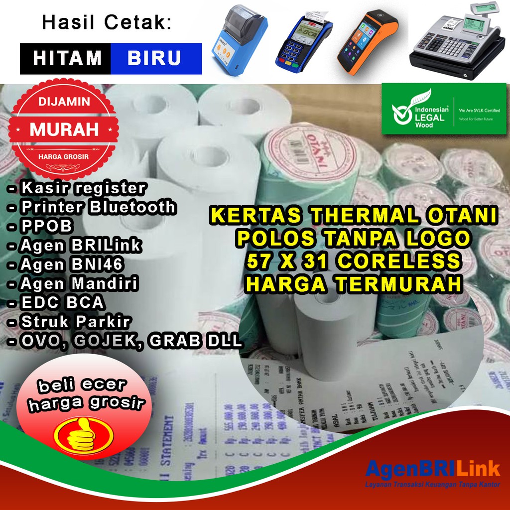 

Kertas Thermal Otani Polos Tanpa Logo 57X31 Untuk EDC Dan Printer Bluetooth