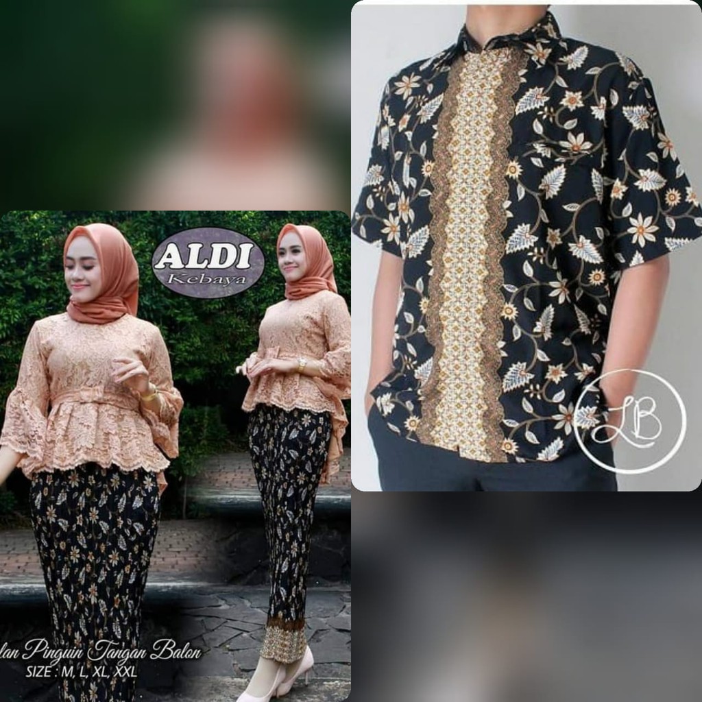 couple kebaya brukat pinguin balon dan hem pendek trend