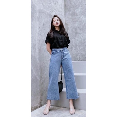 KULOT UNFINISHED JEANS KEKINIAN HW JEANS / CELANA HIGHWAIST JEANS /  HAIGH WAIST JEANS / HW MURAH PUTIH