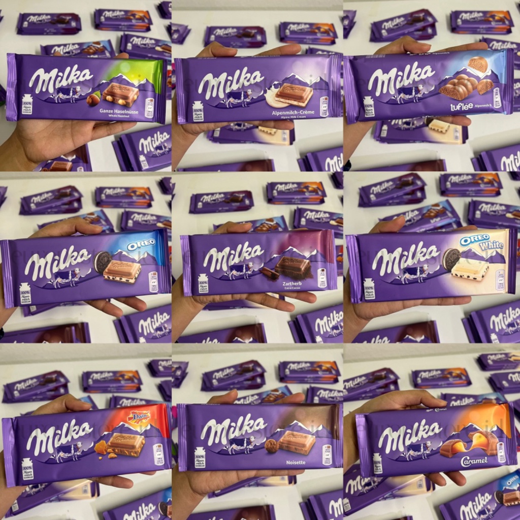 

READY STOCK Milka 100 gr EROPA Part 1/2 (Hazelnutz, Alpin Milk Cream, Yogurt, Oreo, Extra Cocoa, Daim, Caramel, ...)