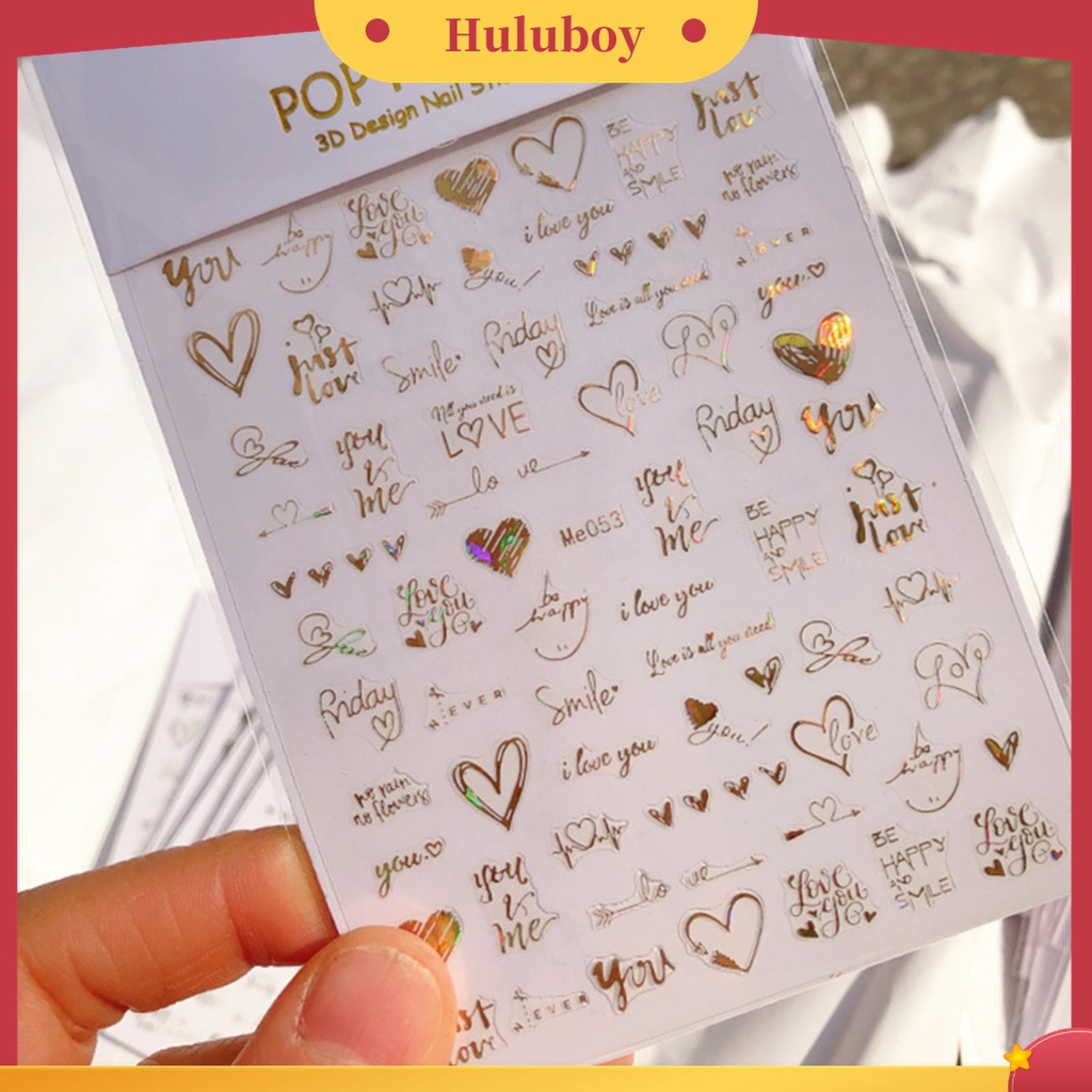 Huluboy Huluboy♡ Stiker Kuku Motif Hati 3D Untuk Manicure