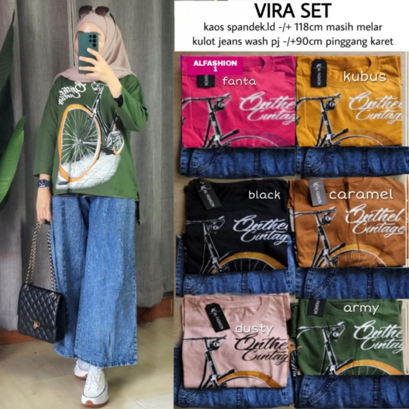 Setelan Kulot Jeans Jumbo Wanita Vira Set ORI Al Fashion