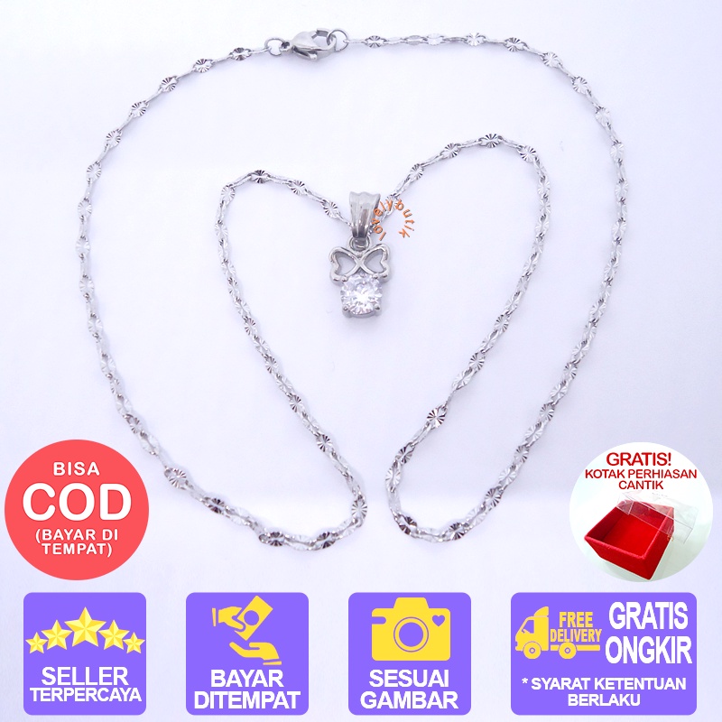 Lovelybutik - Kalung Titanium Anti Karat Selamanya Kalung Ella Wanita Titanium ukuran 45 cm Warna ( Silver ) ( Emas ) BONUS KOTAK PERHIASAN