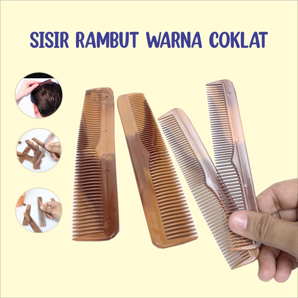 12 pcs (1 lusin) Sisir Rambut Pria Saku Warna Coklat