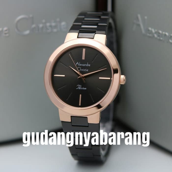 Jam Tangan Wanita - Cewek - Woman Alexandre Christie AC 2838 Black Hitam Rose Gold Original Cantik