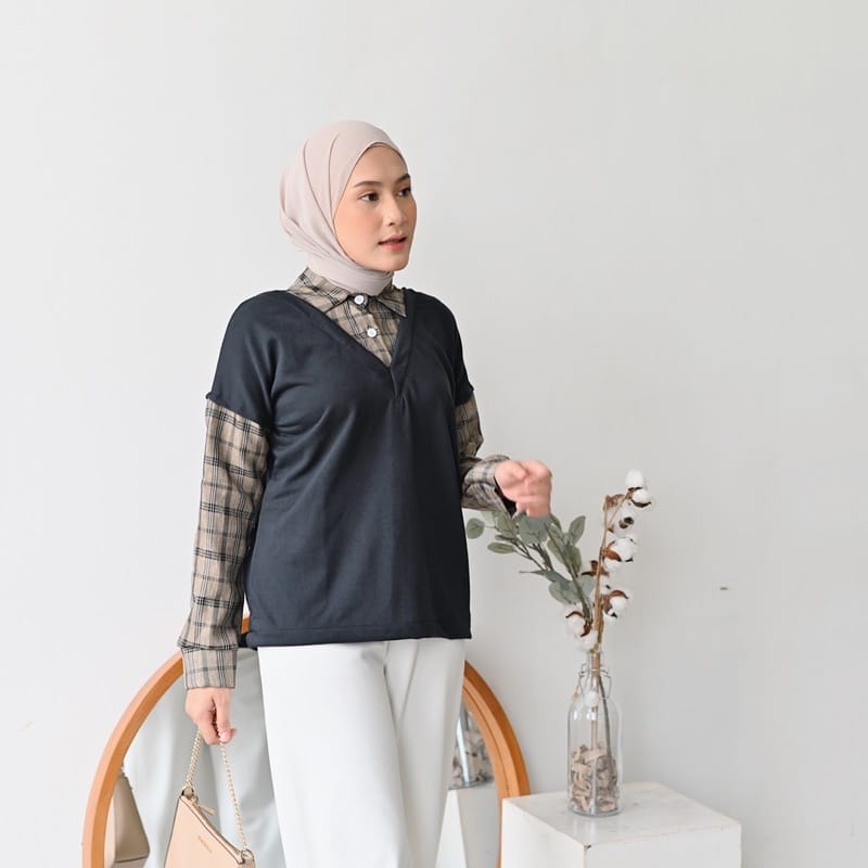 BEFAST - ZEC OOTD Wanita Kemeja TYAS / Kailasha Tartan / Atasan Kemeja Wanita / Kemeja Combinasi / Kemeja Kekinian 2021 / Kemeja Terlaris