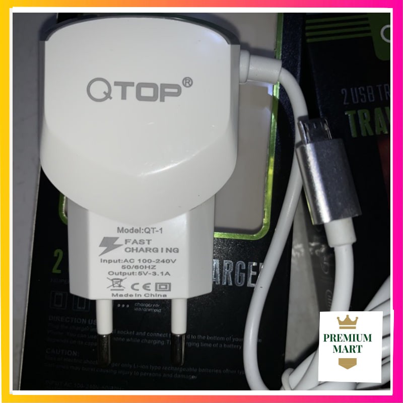 QTOP Charger 2.4A Fast Charging Include Kabel Micro USB GARANSI