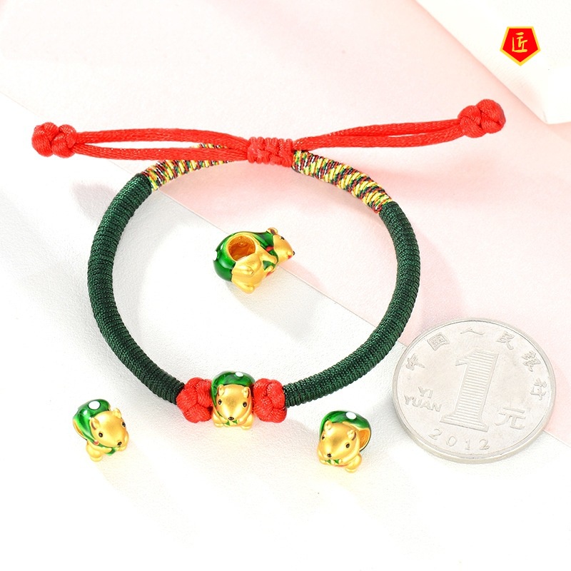 [Ready Stock]3D Golden Travel Mouse Lucky Beads Red Rope Bracelet