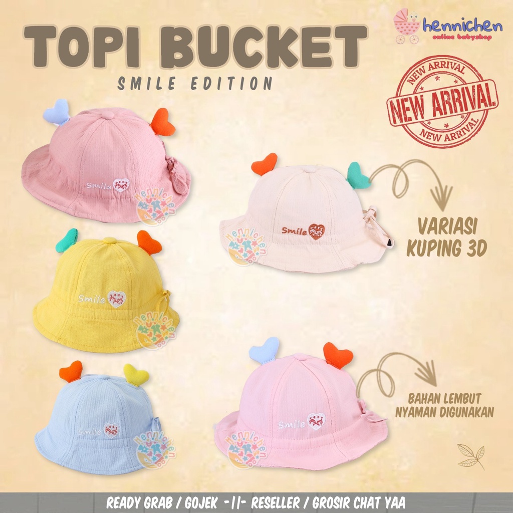 BUCKET ANAK TOPI ANAK SMILE LOVE BUCKET IMPORT LUCU 2 - 5 TAHUN CNA