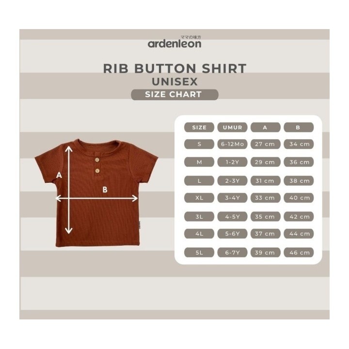 ARDENLEON (4-7thn) Unisex Rib Button Shirt Atasan Anak Tshirt anak Pakaian Anak ARDEN LEON CBKS-3