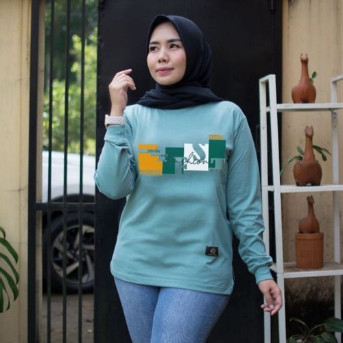 Kaos Wanita Lengan Panjang Hijau Denim