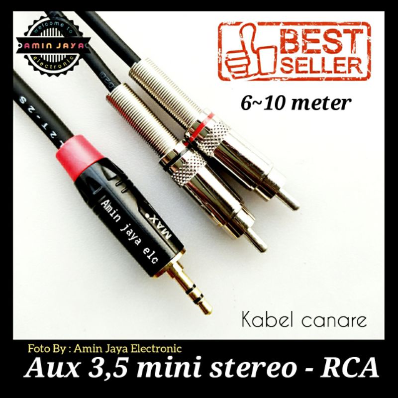 Kabel rca 2-1 kabel jack rca to mini stereo berkualitas panjang 6 sampai 10 meter