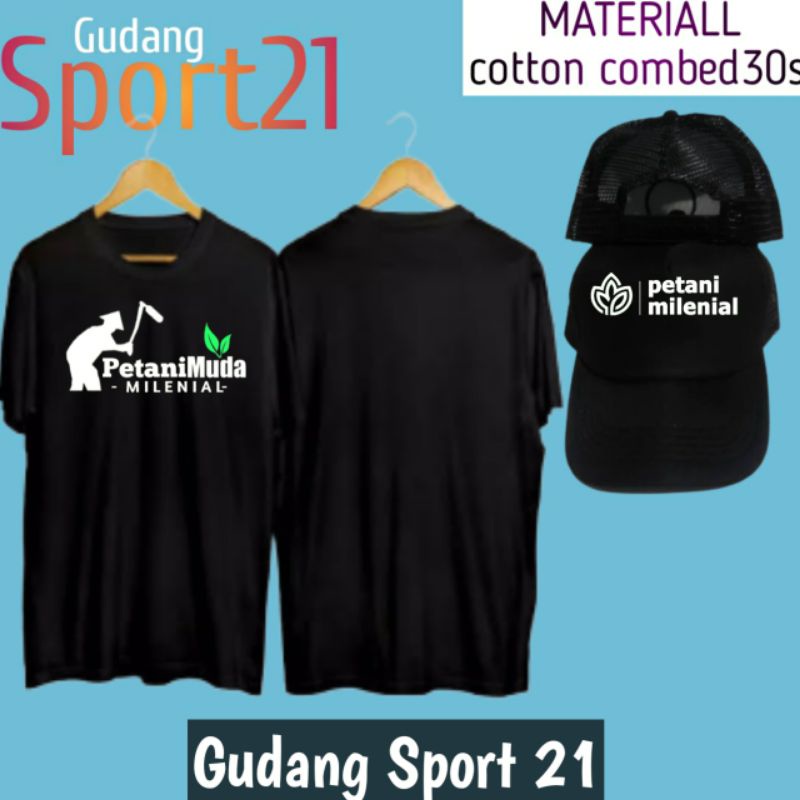 kaos baju petani muda milenial plus topi kaos petani milenial