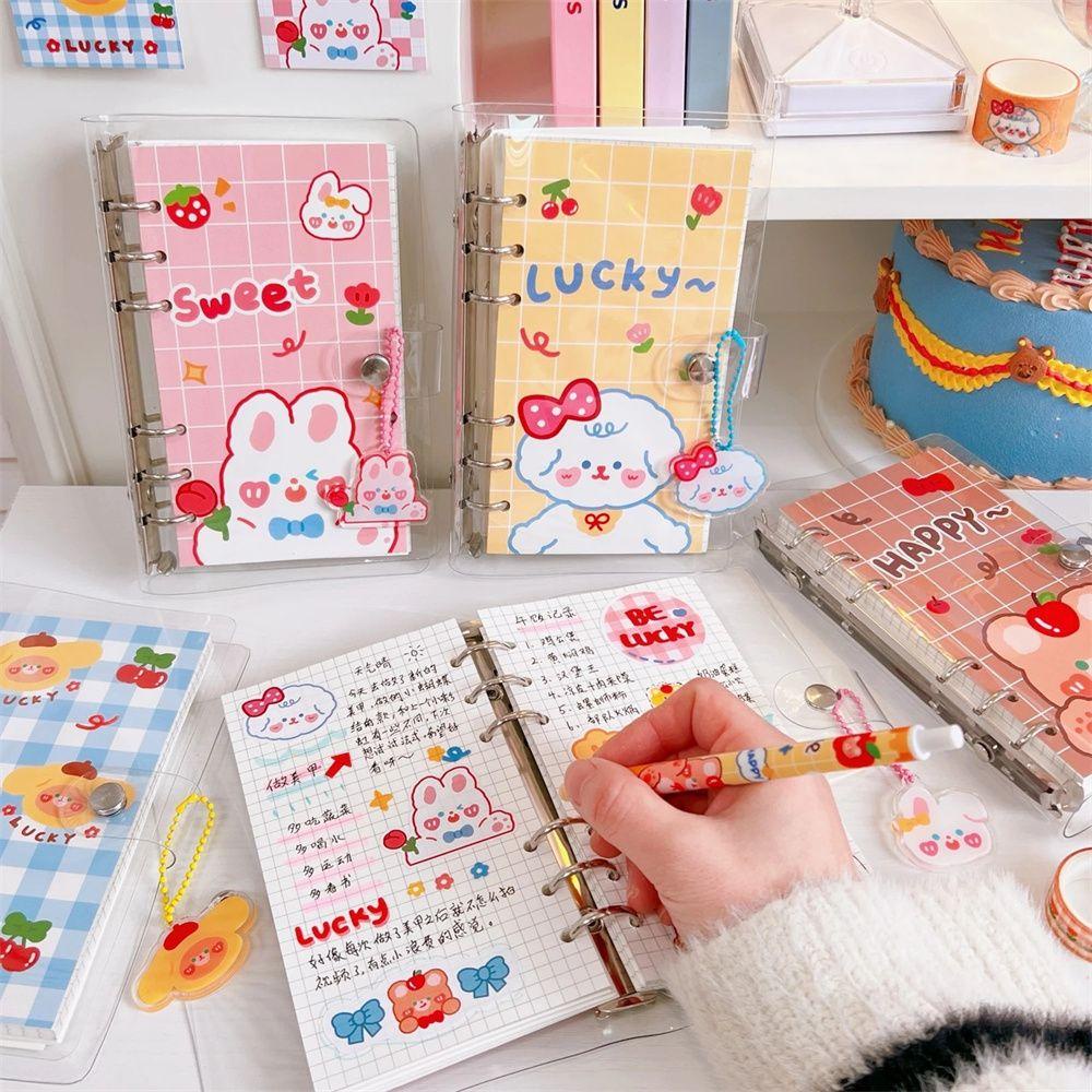 [Elegan] Binder Notebook Kawaii Perlengkapan Sekolah Transparan 6cincin Planner Book Dengan Liontin Spiral Note Book