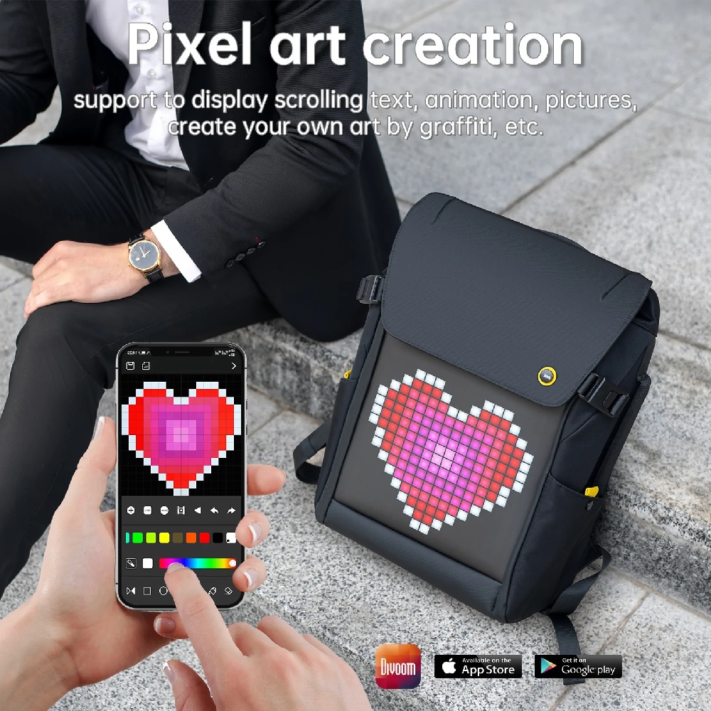 DIVOOM PIXOO M BACKPACK - Customizable Pixel Art LED Display Backpack