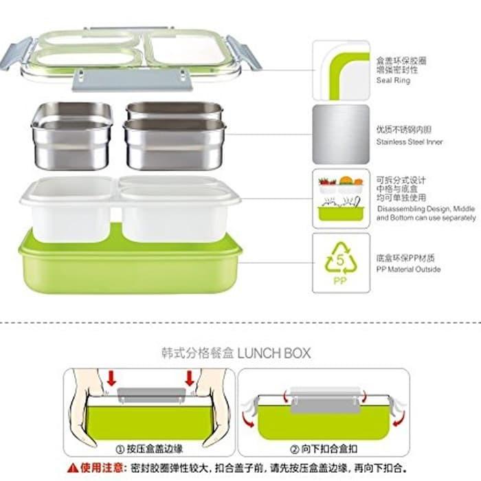 

Lunch Box Tedemei 6540 grid Anti Tumpah - Bento /3 sekat Stainless