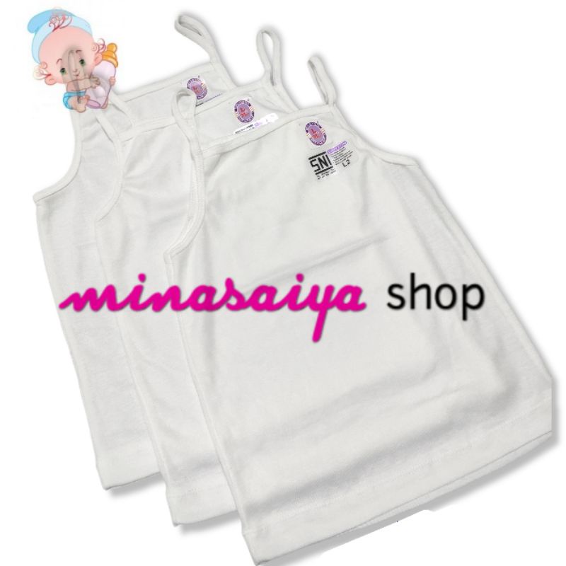 LOVE AND MOM 3 pcs dan 6 pcs Kaos Dalam Bayi dan Anak Perempuan SNI Singlet Tali Tanktop Putih Uk. S - L5