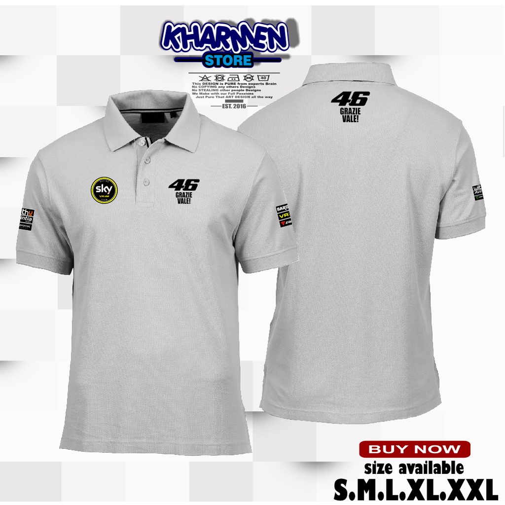 POLOSHIRT/KAOS KERAH Baju Distro VALENTINO ROSSI LAST RACE GRAZIE VALE VR 46 EKSLUSIF SKY RACING TEA