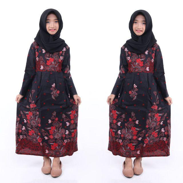 Batik Couple keluarga sania ruffle ori ndoro jowi dnt motif SAKURA MERAH TERMURAH SHOPEE-GAMIS ANAK