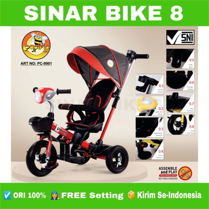 Sepeda Roda Tiga Tricycle Anak PACIFIC PC 9901 Musik Lampu Kanopi