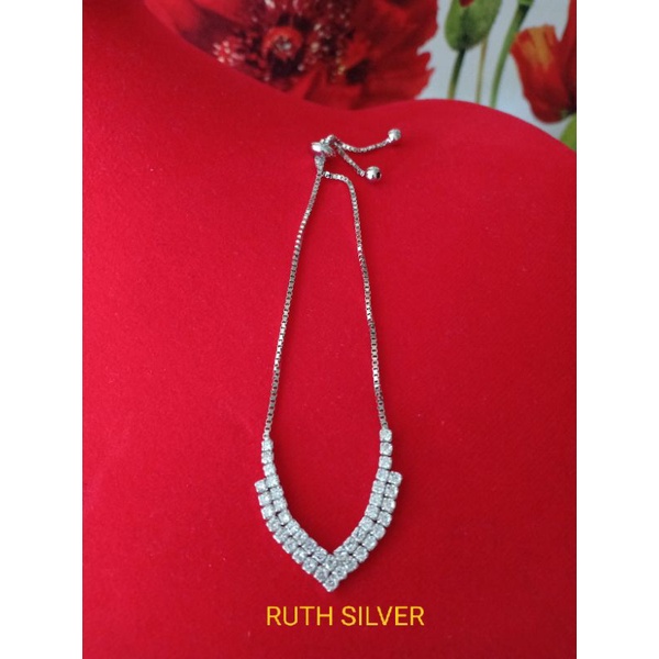 GELANG SERUT FUJI REMAJA/DEWASA ELEGAN KASUAL TERBARU MODEL DOUBLE V MATA DIAMOND KILAU PUTIH PERAK 