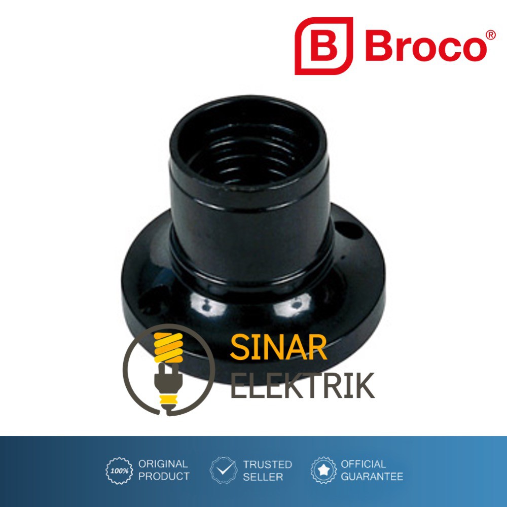 Broco Fitting Bulat Hitam Ceiling Lamp Holder Colokan Socket Lampu Plafon E27 Original Grosir SNI