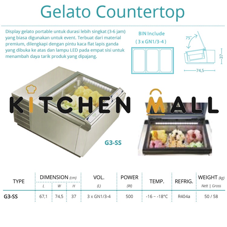 GEA G3-SS Gelato Countertop showcase / pemajang es krim gelato / Ice cream showcase