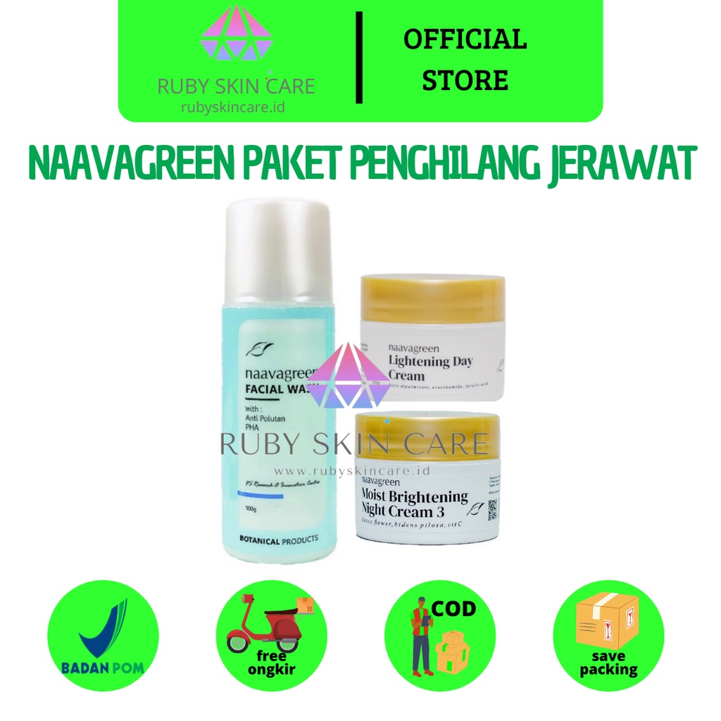 PENGHILANG BEKAS JERAWAT DAN FLEK PAKET - PAKET HEMAT NAAVAGREEN - ANTI ACNE DAN NODA FLEK